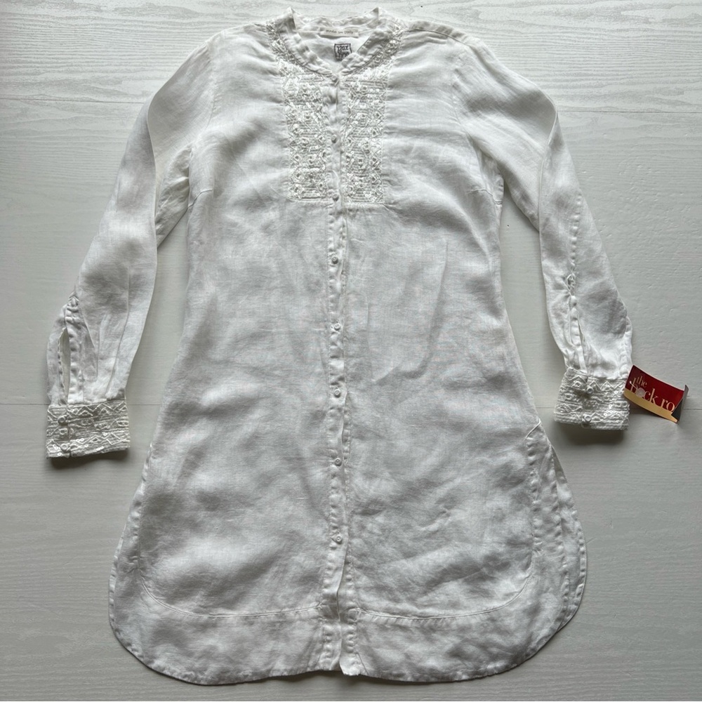 120% LINO Embellished Linen Shirt Dress